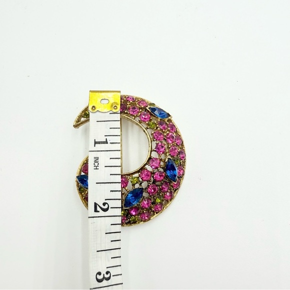 Vintage Multi Color Rainbow Rhinestone Crescent Brooch - Picture 8 of 8